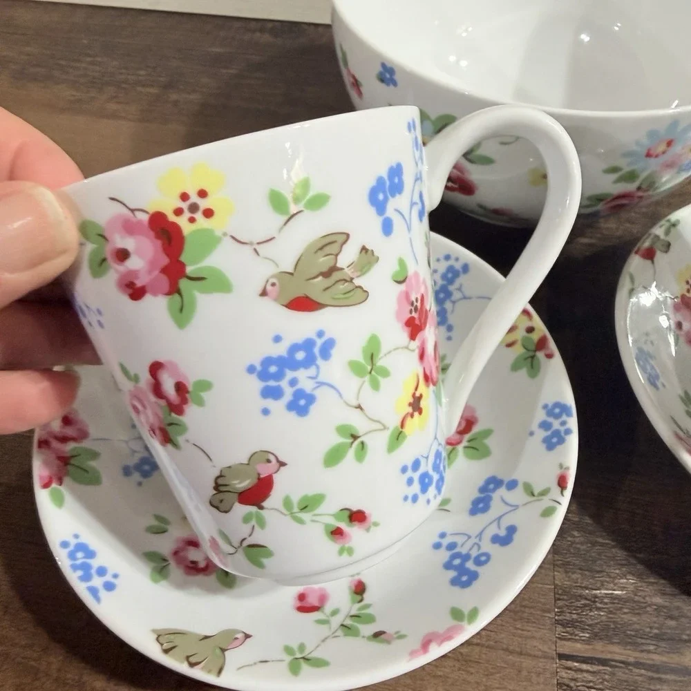 Cath Kidston Little Birds 5pc Breakfast Tea Cup Saucer Bowl Set